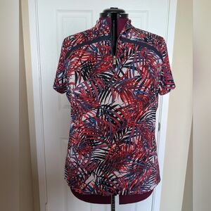 Women’s TAIL Short Sleeve Zip-Front Leaf Print Golf Top Sz XXL